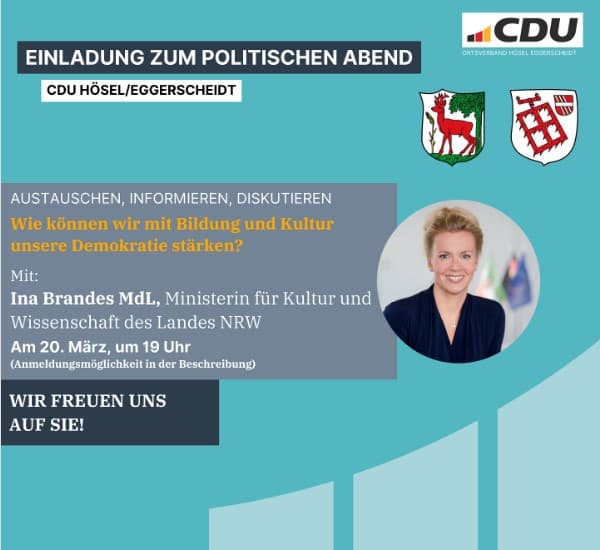 CDU Hösel/Eggerscheidt und CDU Ratingen laden ein zum politischen Abend